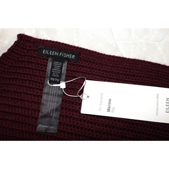 New w/Tags Eileen Fisher "Keyhole Scarf in 100% Merino Rib", Claret Red - Picture 4 of 11